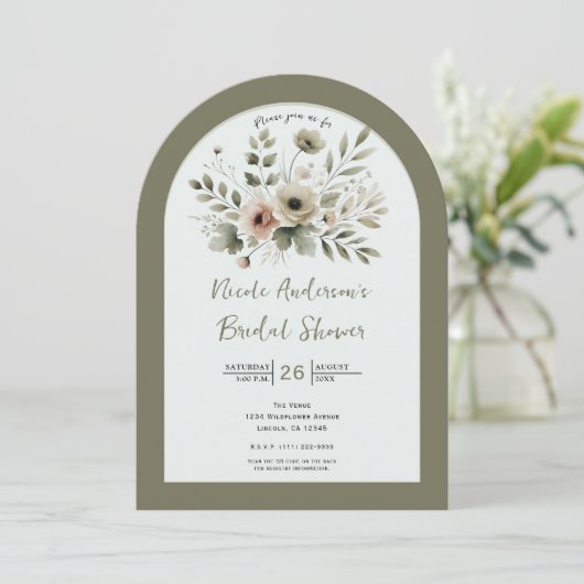 Khaki Olive Green Waterverf Floral Vrijgezellenfee Kaart (Staand voorkant)