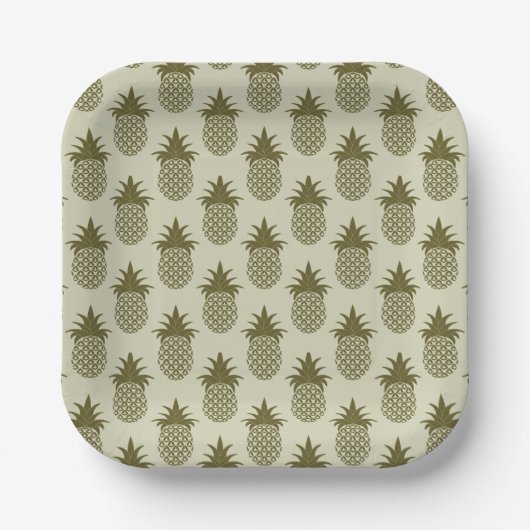 Khaki Pineapple Pattern Papieren Bordje (Voorkant)