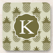 Khaki Pineapple Pattern | Voeg je Initiaal toe Bier Onderzetter (Voorkant)