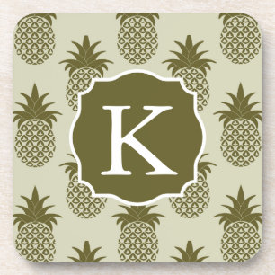 Khaki Pineapple Pattern   Voeg je Initiaal toe Bier Onderzetter