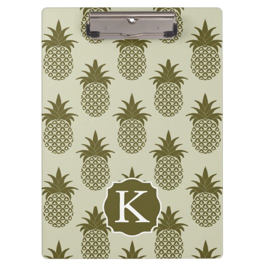 Khaki Pineapple Pattern | Voeg je Initiaal toe Klembord (Voorkant)