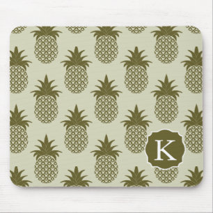 Khaki Pineapple Pattern Voeg je Initiaal toe Muismat