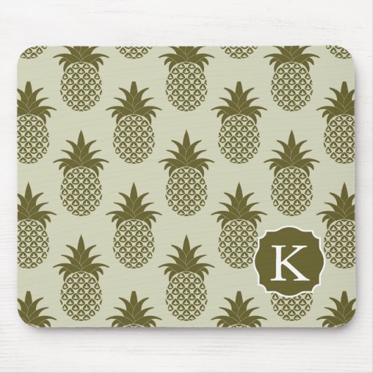 Khaki Pineapple Pattern | Voeg je Initiaal toe Muismat (Voorkant)