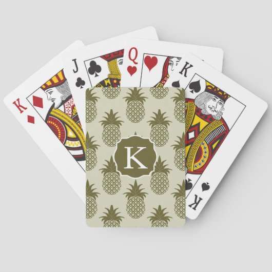 Khaki Pineapple Pattern | Voeg je Initiaal toe Speelkaarten (Achterkant)