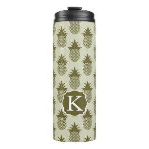 Khaki Pineapple Pattern   Voeg je Initiaal toe Thermosbeker