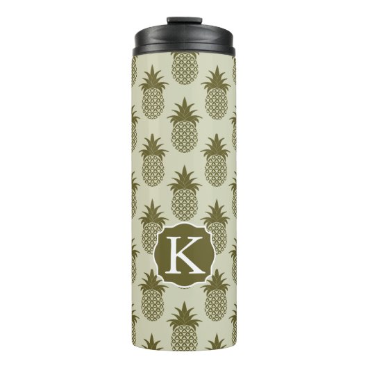 Khaki Pineapple Pattern | Voeg je Initiaal toe Thermosbeker (Voorkant)