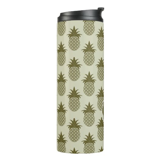 Khaki Pineapple Pattern | Voeg je Initiaal toe Thermosbeker (Gedraaid links)