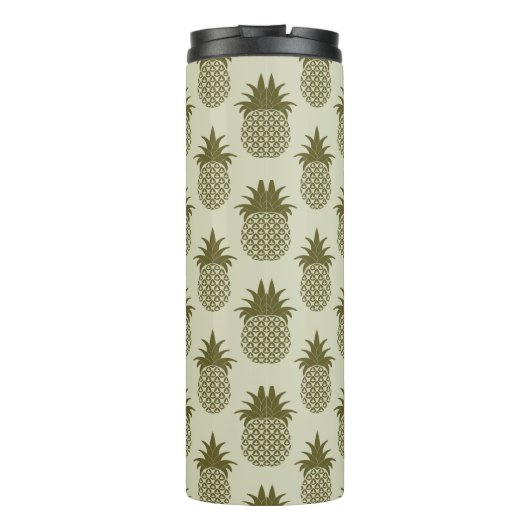 Khaki Pineapple Pattern | Voeg je Initiaal toe Thermosbeker (Achterkant)