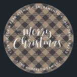 Khaki Plaid Christmas Retour Adreslabels Ronde Sticker<br><div class="desc">Creëer mooie kerstretour adreslabels met een kaki buffalo plaid patroon. Personaliseer deze kaki geruite kerstlabels eenvoudig met jouw naam en adres.</div>