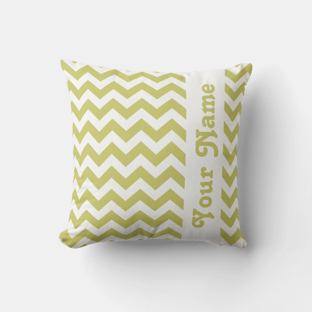 Khaki Safari Chevron met aangepaste tekst Kussen (Voorkant)