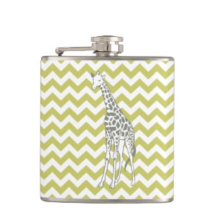 Khaki Safari Chevron met Pop Art Giraffe Heupfles