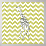 Khaki Safari Chevron met Pop Art Giraffe Poster<br><div class="desc">Mod Chevron patroon in het Safari Moods kleurenpalet van Emporio Moffa,  met pop-art giraffe aan één zijde.</div>