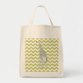 Khaki Safari Chevron met Pop Art Giraffe Tote Bag
