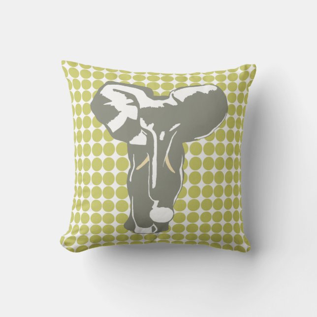 Khaki Safari Dot met Pop Art Elephant Kussen (Voorkant)