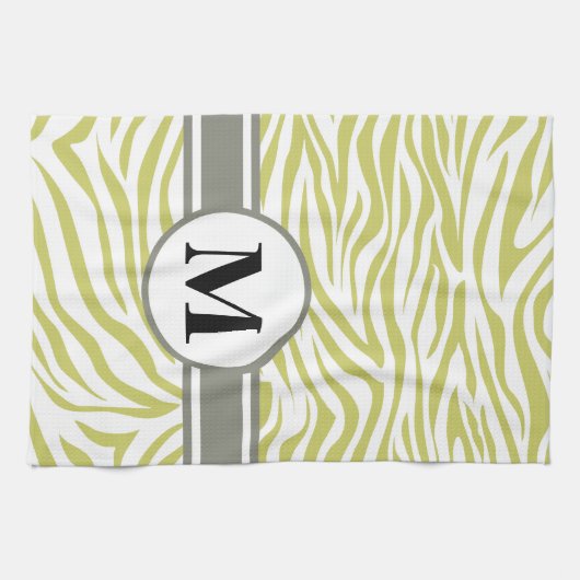 Khaki Safari Zebra met monogram Theedoek (Horizontaal)