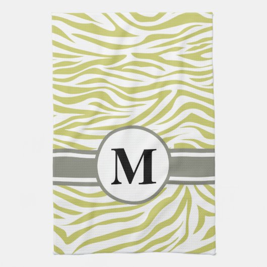 Khaki Safari Zebra met monogram Theedoek (Verticaal)