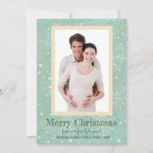 Khaki Snowflakes op Mint-kerstfotokaarten Feestdagenkaart (Voorkant)