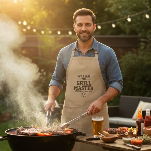 Khaki/Tan Apron The Grill Master - Personalized  Standaard Schort