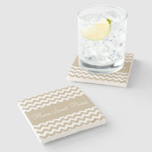 Khaki Tan Chevron Stripes Stenen Onderzetter (Zijkant)