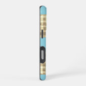 Khaki tan crème gingham blauw streep iPhone 16 hoe Hoesje (Rechterkant)