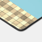 Khaki tan crème gingham blauwe streep bureau mat (Hoek)