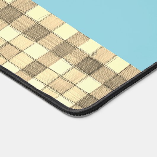 Khaki tan crème gingham blauwe streep bureau mat (Hoek)