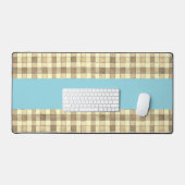 Khaki tan crème gingham blauwe streep bureau mat (Keyboard & Muis)