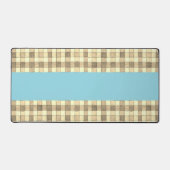 Khaki tan crème gingham blauwe streep bureau mat (Voorkant)