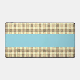 Khaki tan crème gingham blauwe streep bureau mat