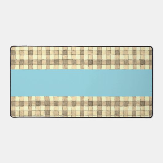Khaki tan crème gingham blauwe streep bureau mat (Voorkant)