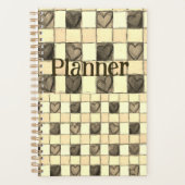 Khaki tan & crème gingham hart Planner (Voorkant)