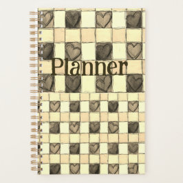 Khaki tan & crème gingham hart Planner