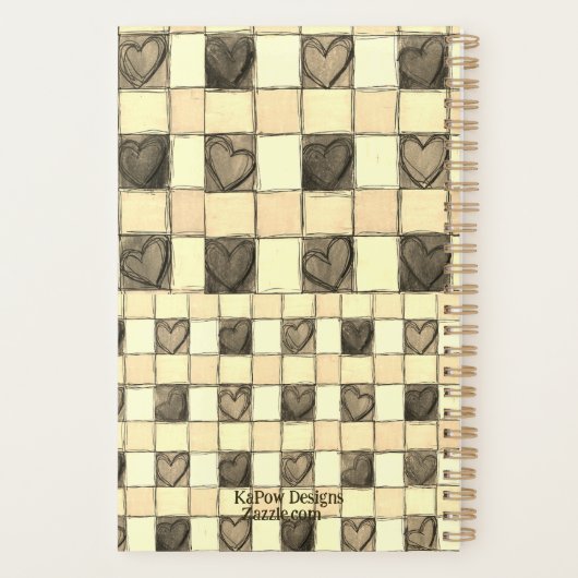 Khaki tan & crème gingham hart Planner (Achterkant)