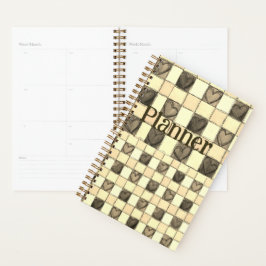 Khaki tan & crème gingham hart Planner