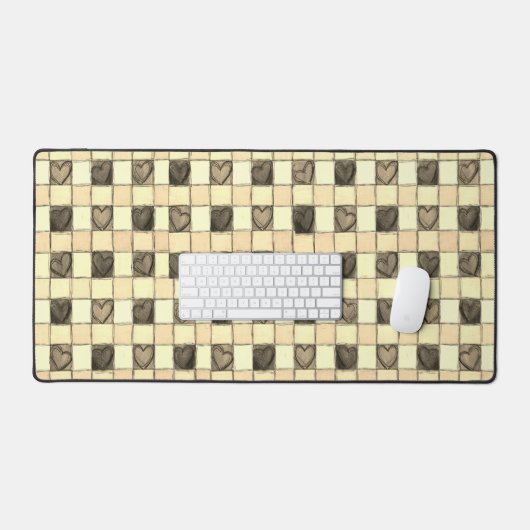 Khaki tan crème hart gingham Desk Mat (Keyboard & Muis)