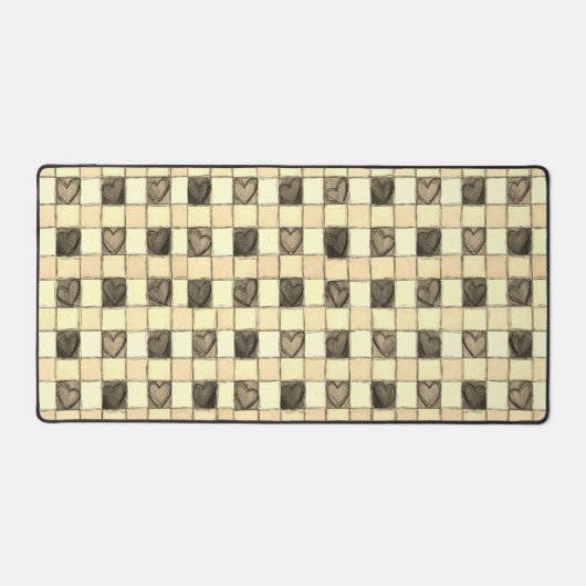 Khaki tan crème hart gingham Desk Mat (Voorkant)