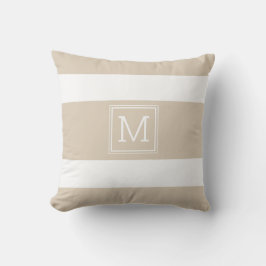 Khaki Tan en White Stripes Simple Monogram op maat Buitenkussen