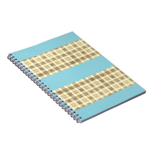 Khaki tan gingham met blauw gestreept notitieboek (Rechterzijde)