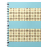 Khaki tan gingham met blauw gestreept notitieboek (Voorkant)