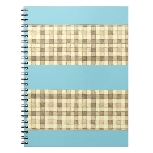 Khaki tan gingham met blauw gestreept notitieboek (Voorkant)