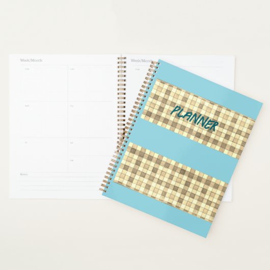 Khaki tan gingham met blauwe streepplanner planner (Display)