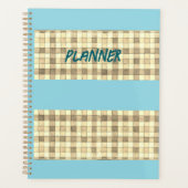 Khaki tan gingham met blauwe streepplanner planner (Voorkant)