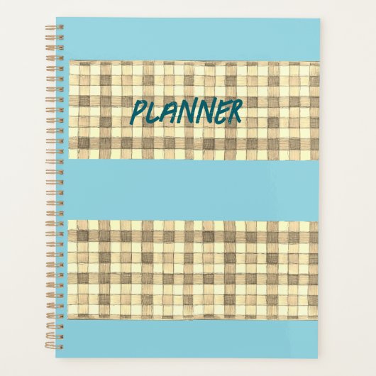 Khaki tan gingham met blauwe streepplanner planner (Voorkant)