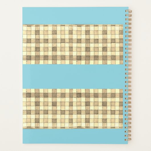 Khaki tan gingham met blauwe streepplanner planner (Achterkant)