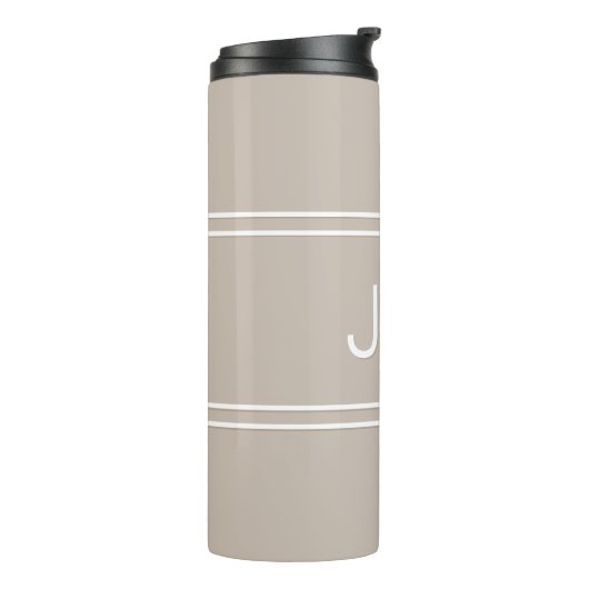 Khaki Tan Personalized Monogram Initialen Drink Thermosbeker (Gedraaid links)
