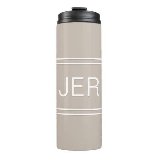 Khaki Tan Persoonlijk Monogram Beginletters Drinkb Thermosbeker (Voorkant)