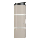 Khaki Tan Persoonlijk Monogram Beginletters Drinkb Thermosbeker (Gedraaid links)