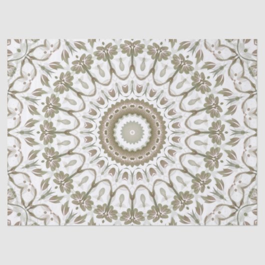 Khaki Taupe White Floral Mandala Tissuepapier (Voorkant)