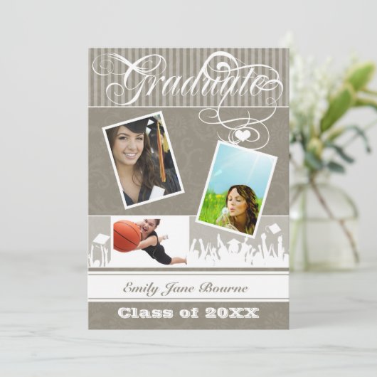 Khaki Warm Gray Senior Afbeelding Class of Aankondiging (Staand voorkant)