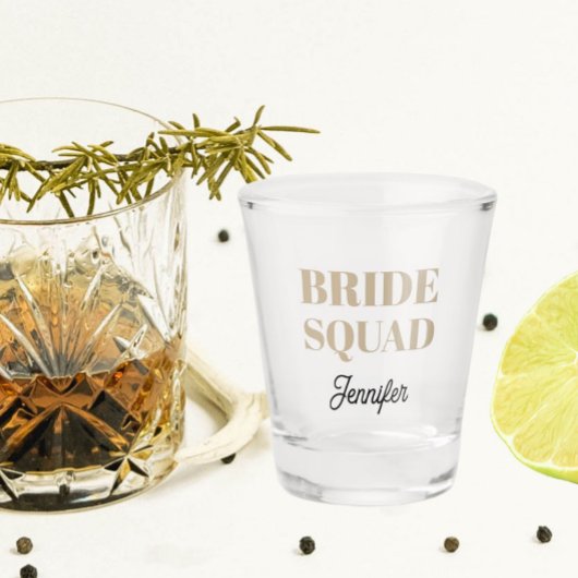 Khaki Wedding Bride Squad Personalized Shot Glas